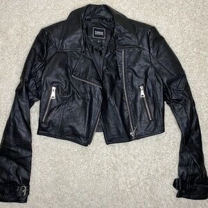 Foreign Exchange Cropped Faux Leather Jacket Size Small